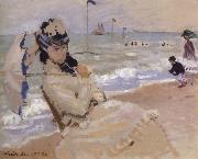 Claude Monet Camille on the Beach at Trouville painting